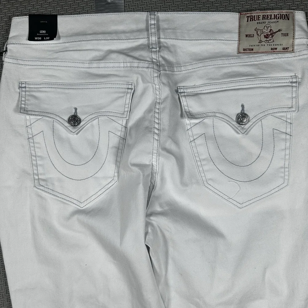 NEW True Religion Jeans Mens 36x32 (Fits 38) White Denim Geno Relaxed Slim $159